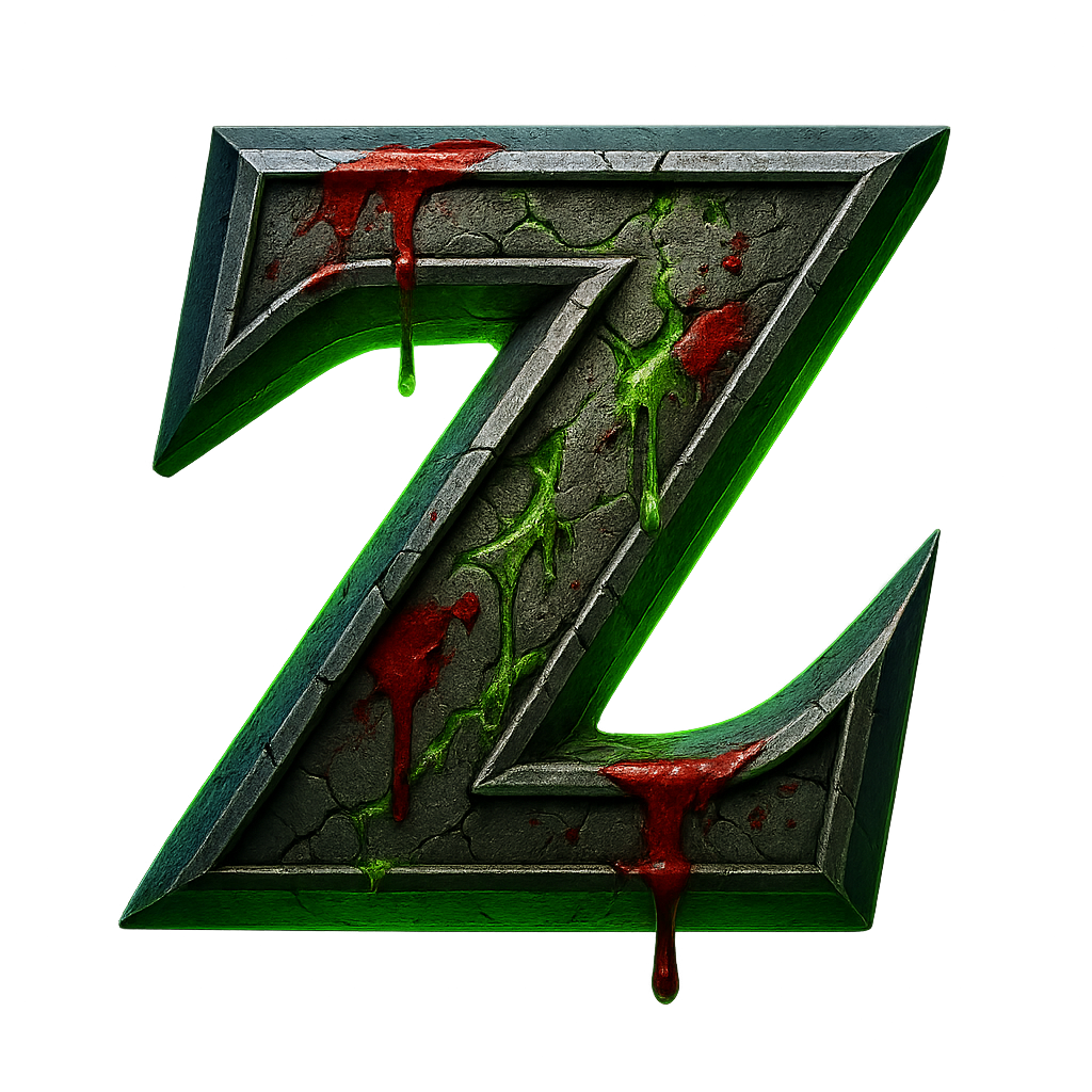 Artwork del gioco Zombie Crushers con un sopravvissuto circondato da zombie